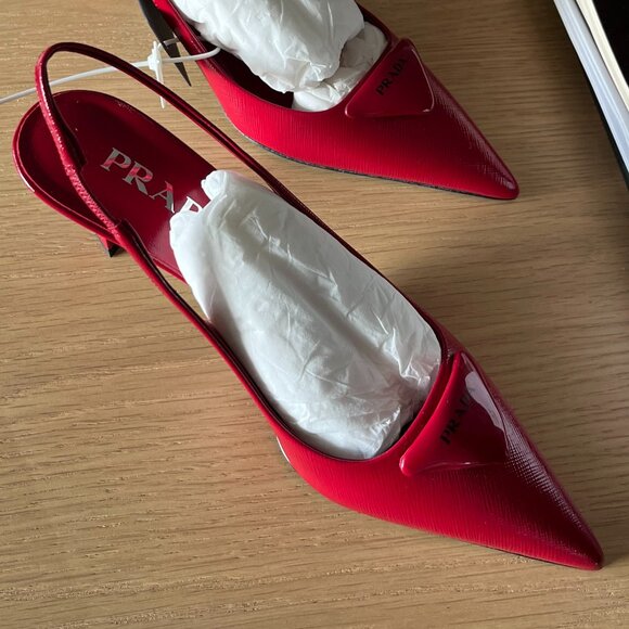 Prada triangle-logo leather slingback pumps - Picture 1 of 6